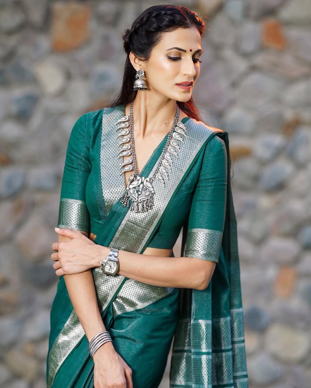 Teal green saree - Image 2