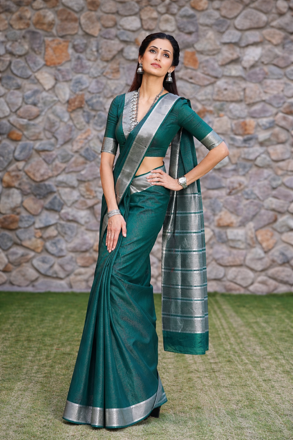 Teal green saree